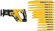 DEWALT 20V MAX XR Reciprocating Saw, Compact, Tool Only (DCS367B) and DW4892 Reciprocating Saw Blade Set with Case, 12-Piece