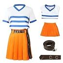 Metaparty Pirate King One Piece Dress Cosplay Costume for Girls Real Live Version T-Shirt Pleated Skirt Set School Outfits Halloween Suit, Orange Skirt Belt Shirt Anime Pirate Outfit for Women (XL)