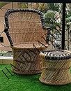 Handmakers ! Bamboo (SARKANDA) Mudda Chair with Black & Beige Standard -(Set=1CHAIR+1MUDDA)