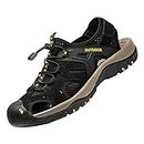 MGGMOKAY Sandales de Randonnée Homme Cuir Marche Fermées Été Extérieur Chaussures de Sport Plage Chaussures d'eau,Noir,42