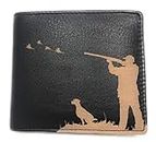 Oak Tree Beautiful Quality Engraved Leather Mens Wallet with Hunting Shooting Image Card Holder with Zipped Back Pocket