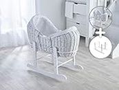 ELEGANT BABY Kinder Valley White Waffle White Wicker Pod Moses Basket with Deluxe White Rocking Stand and Mattress
