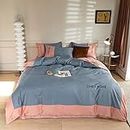 LDDPP 4 Piece Cotton Set Double Sided Nordic Style Bedding Set From Version Quilt Cover in Cotton Stitching in Contrast Colour Bedding with Letter Embroidery