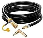 DOZYANT 12ft RV Propane Quick Connect Hose with Elbow Conversion Fitting for Blackstone 17inch and 22inch Table Top Griddle - 1/4 inch Safety Shutoff Valve & Male Full Flow Plug