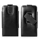 Leather Cell Phone Holster Case with Swivel Belt Clip for iPhone 15 Pro, 14 Pro, 13 Pro, 12 Pro, iPhone 15, 14, 13, 12, 11, 10 / Galaxy S23 S22 S21 S20, Note 10, S10 S9 S8 Pixel 5, 4, 3a (Black, S)