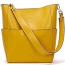 BOSTANTEN Women's Leather Designer Handbags Tote Purses Shoulder Bucket Bags Yellow