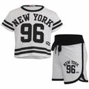 Pantaloncini per bambina New York 96 bianchi con pantaloni corti caldi set di abbigliamento estivo