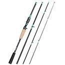 Sougayilang Fishing Rod, Lightweight Fishing Pole for Travel 4 Pieces Saltwater Freshwater Rod-Green-2.1m-Casting