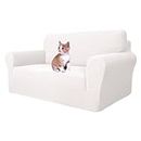 MAXIJIN Funda de sofá súper elástica para sofá de 2 plazas 1 pieza universal Love Seat Covers Jacquard Spandex Sofa Protector de sofá Perros Mascotas Funda ajustada para sofá biplaza (2 plazas blanco)