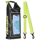 Pelican Marine IP68 Waterproof Dry Bag 2L - Roll Top Waterproof Backpack w/Phone Case/Pouch - Boating & Kayak Accessories - Essentials for Camping Swimming Beach Fishing Rafting Travel - Black/Yellow