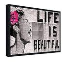 Wieco Art Framed Wall Art Canvas Prints of Banksy Life is Beautiful Abstract Artwork for Wall Decor Room Decorations Black Frame