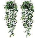 Alynsehom 2 Pack Artificial Hanging Potted Plants Wall Decor Greenery Boho Chic Home Decorations Farmhouse Rustic Plants for Bedroom Living Room Apartment Ornament Gift