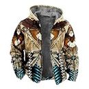 Men's Thickened Fleece Hoodie - Autumn Winter Zip-Up Hoodies Eagle Indian Tribal Native American 3D Print Parka Coat Jackets Outerwear Sweatshirts,As Shown,M