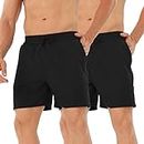 HOPLYNN Men's 2 Pack Running Shorts Lightweight Breathable Sports Gym Training Shorts with Drawstring and Zippered Pockets 2Black-L