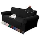 LURKA Stretch Loveseat Sofa Slipcovers 1 Piece Couch Covers for Sofa Furniture Protector Full Sofa Covers with Elastic Bottom for Kids and Dog (Medium, Black)