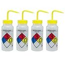 SP Bel-Art Safety-Labeled 4-Color Isopropanol Wide-Mouth Wash Bottles; 500ml (16oz), Polyethylene w/Yellow Polypropylene Cap (F11716-0008), Natural (Pack of 4)