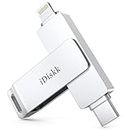 MFi Certified iDiskk 128GB iPhone 15 Photo Stick USB Storage Flash Drive Storage Stick for iPhone External Photo Storage iPad Lightning USB C Android Photo Vault or for iPhone and Computer