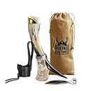 Viking Culture 500 ml. Viking Drinking Horn with Beer Opener, Stand, Genuine Leather Belt Holster and Vintage Burlap Bag, Polished Finished with Authentic Medieval Norse Style