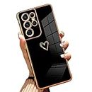 AIGOMARA Compatible Samsung Galaxy S21 Ultra Case Heart Design Plating Cover Full Body Shockproof Protection Anti-Scratch Soft TPU Slim Wireless Charging Case for Galaxy S21 Ultra 6.8 Inch - Black
