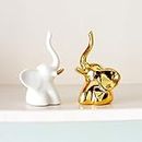 BIHOIB Home Decor Elephant Statues,1 Pair, Small Decorative Accents for Shelves, Livingroom and Bedroom, Gold and White