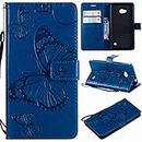 Laybomo Case for Microsoft Lumia 640 LTE Cover Case PU Leather Wallet Soft TPU Folio Slim Flip Stand Magnet Strap with Card Slot Protective Holster Case for Lumia 640 LTE, Butterfly Embossing (Blue)