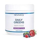 Revive MD Daily Greens Powder, fresh and organic fruit and vegetable powders, ground flaxseed, chia seeds, prebiotic inulin, probiotics, Fresh Berry, 1lb