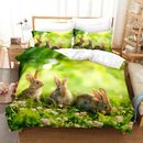 Green Lawn Rabbit Doona/Quilt/Duvet Cover Single/Double/Quilt/King Bedding Set