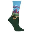Hot Sox Women's Fun USA Travel & Cities Crew Socks-1 Pair Pack-Cool & Artistic Gifts, Boston (Light Blue), Shoe Size: 4-10