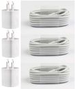 3X White Home Wall AC Charger for iPhone 5s 6 7 8 X 11 Data Sync USB Cable Cord