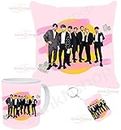 blinkNshop BTS Cushion Cover with Filler Combo, 12 X 12 Inch, Coffee Mug and Keyring, Gift for Friends, Birthday, Kids, Brother, Sister