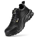 FitVille Steel Toe Safety Shoes for Women Work Puncture Slip Resistant Sneakers Wide Comfortable Composite Steel Toe Shoes for Workers Black