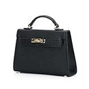 Women's Top Handle Satchel with Detachable Strap Ladies Designer Leather Crossbody Bag, A-blck