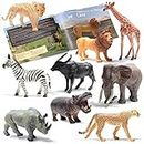 PREXTEX Realistic Safari Animal Figurines - 9 Large Plastic Figures - Jungle, Zoo, Forest, and Wild Animal Toys with Educational Animals Book | Great Gift for Birthday Party | Toddlers 1-3 Years Old