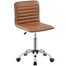 Yaheetech Low Back PU Leather Ribbed Armless Office Chair, Ergonomic Swivel Computer Task Chair with Wheels for Office, Home