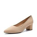 DREAM PAIRS Women's Low Chunky Heel Shoes Closed Toe Work Shoes Comfortable Pointed Toe Pointed Toe Dress Shoes Wedding Shoes, Nude/Knitting, 24.0 cm
