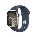 Apple Watch Series 9 [GPS + Cellular 41-mm] Smartwatch with Stainless Steel Case with Silver Sport Band M/L