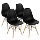 DORTALA Eames Dining Chairs, Plastic Pre Assembled Chairs, Molded Shell Plastic Chairs with Wood Legs, Modern Style Armless Chairs for Living Room Kitchen Meeting Room Bedroom, Eiffel DSW Style Side Chairs with Ergonomic Backrest, Set of 4, Black