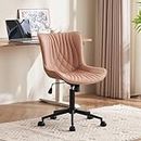 YOUTASTE Pink Office Chair Modern Armless Desk Chair with Wheels Adjustable Swivel Rocking Rolling Computer Study Chairs Faux Leather Sewing Chairs with Back Stylish Vanity Chair, Nude Pink