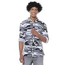 Campus Sutra Men's Grey Camouflage Printed Button Up Shirt Regular Fit for Casual Wear | Structured Shirt Crafted with Regular Full Sleeve and Comfort Fit for Everyday Wear