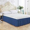 Egyptian Cotton 500 Thread Count Queen Size Wrap Around Bed Skirt(78" x 60") with Adjustable Three Fabric Sides Elastic Belts, Easy Fit Bed Skirt - 15" Height Medium Blue Color