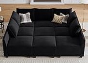HONBAY Modular Sectional Sofa with Ottoman Modular Sleeper Sectional Couches for Living Room, Black