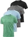Ullnoy 4 Pack Men's Dry Fit T Shirt Moisture Wicking Athletic Tees Exercise Fitness Activewear Short Sleeves Gym Workout Top Black/Dark Gray/Light Blue/Green XXL
