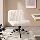 Oikiture Armless Office Chair with Sherpe Fabric Wider Seat Home Office Chair White