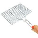 EOWQON® Portable Barbecue BBQ Grill Net Basket Roast Grilling Tray Chromium Plated with Wooden Handle with Silicone Spatula with Oil Brush