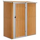 vidaXL Galvanized Steel Garden Shed with Wooden Look - Brown, Outdoor Tool Storage with Sloping Roof