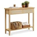 VASAGLE Console Table, Sofa Table, Narrow Entryway Table, Entry Table with 2 Drawers, Open Storage Shelf, Rounded Corners, for Living Room, Boho Style, Oak Beige ULNT016Y57