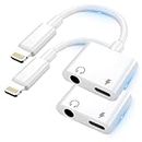 Apple MFi Certified 2 Pack iPhone Headphone Adapter 2 in 1 Charger and Aux Audio Splitter Adapter for iPhone Apple Lightning to 3.5 mm Headphone Jack Adapter