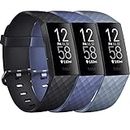 Pack 3 Silicone Bands for Fitbit Charge 4 / Charge 3 / Charge 3 SE Replacement Wristbands for Women Men Small Large(Without Tracker) (Large: for 7.1"-8.7" Wrists, Black+Navy Blue+Slate Grey)