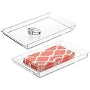mDesign Plastic Bathroom Counter Tray and Organizer - Perfume, Guest Hand Towel, Makeup, and Accessory Holder Tray for Bathroom Countertop and Vanity - Lumiere Collection - 2 Pack - Clear