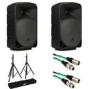Behringer Eurolive B110D 300W 10 inch Powered Speaker (Pair) and Stand Bundle